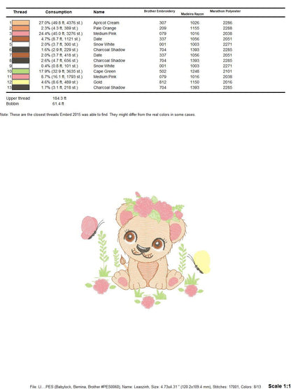 Lioness embroidery designs - Safari embroidery design machine embroidery pattern - Baby girl embroidery file - Lion embroidery download pes