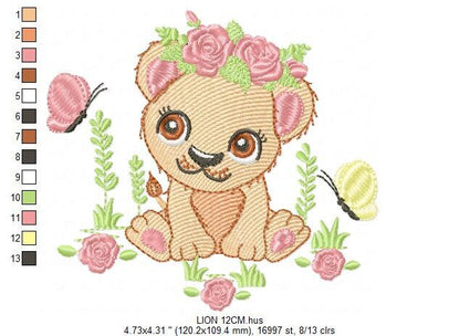 Lioness embroidery designs - Safari embroidery design machine embroidery pattern - Baby girl embroidery file - Lion embroidery download pes