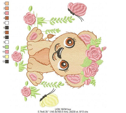 Lioness embroidery designs - Safari embroidery design machine embroidery pattern - Baby girl embroidery file - Lion embroidery download pes