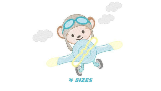 Monkey embroidery designs - Safari embroidery design machine embroidery pattern - Animal embroidery file - Pilot Plane embroidery zoo animal