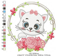 Load image into Gallery viewer, Cat embroidery design - Cat with flowers embroidery designs machine embroidery pattern - Kitten embroidery file - baby girl embroidery pes
