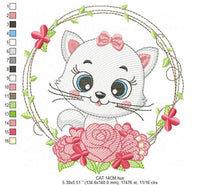 Laden Sie das Bild in den Galerie-Viewer, Cat embroidery design - Cat with flowers embroidery designs machine embroidery pattern - Kitten embroidery file - baby girl embroidery pes
