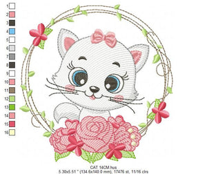 Cat embroidery design - Cat with flowers embroidery designs machine embroidery pattern - Kitten embroidery file - baby girl embroidery pes