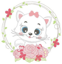 Load image into Gallery viewer, Cat embroidery design - Cat with flowers embroidery designs machine embroidery pattern - Kitten embroidery file - baby girl embroidery pes
