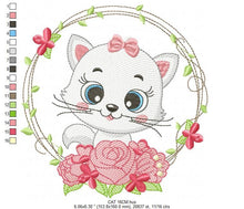 Cargar imagen en el visor de la galería, Cat embroidery design - Cat with flowers embroidery designs machine embroidery pattern - Kitten embroidery file - baby girl embroidery pes
