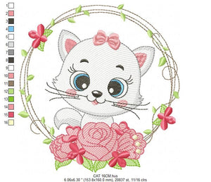 Cat embroidery design - Cat with flowers embroidery designs machine embroidery pattern - Kitten embroidery file - baby girl embroidery pes