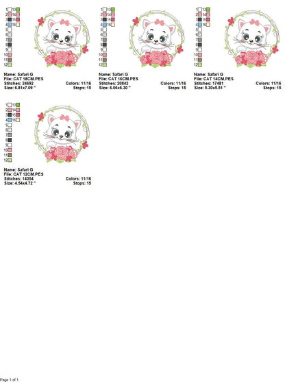 Cat embroidery design - Cat with flowers embroidery designs machine embroidery pattern - Kitten embroidery file - baby girl embroidery pes