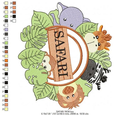 Safari embroidery designs - Animals embroidery design machine embroidery pattern - Zebra embroidery file - monkey elephant giraffe lion pes Marcia Embroidery