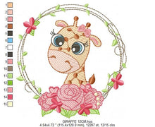 Load image into Gallery viewer, Giraffe with frame and roses embroidery designs - Safari wild animal embroidery design machine embroidery pattern - instant digital download
