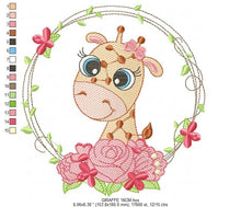 Load image into Gallery viewer, Giraffe with frame and roses embroidery designs - Safari wild animal embroidery design machine embroidery pattern - instant digital download
