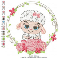 Charger l&#39;image dans la galerie, Sheep embroidery design - Lamb embroidery designs machine embroidery pattern - baby girl embroidery file - Laurel roses instant download
