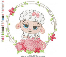 Cargar imagen en el visor de la galería, Sheep embroidery design - Lamb embroidery designs machine embroidery pattern - baby girl embroidery file - Laurel roses instant download
