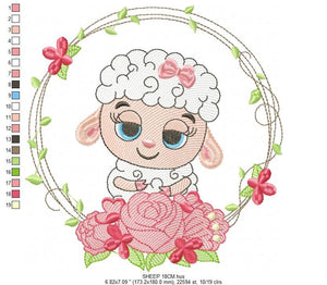 Sheep embroidery design - Lamb embroidery designs machine embroidery pattern - baby girl embroidery file - Laurel roses instant download