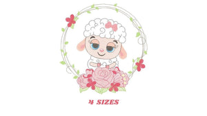 Sheep embroidery design - Lamb embroidery designs machine embroidery pattern - baby girl embroidery file - Laurel roses instant download