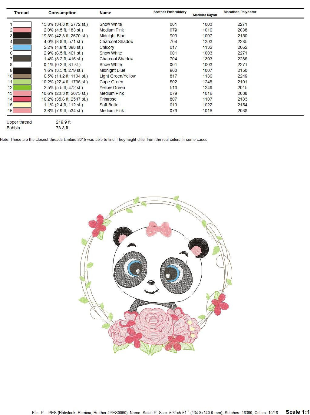 Panda embroidery design - Animal embroidery designs machine embroidery pattern - Baby boy embroidery file - Panda with roses download pes Marcia Embroidery