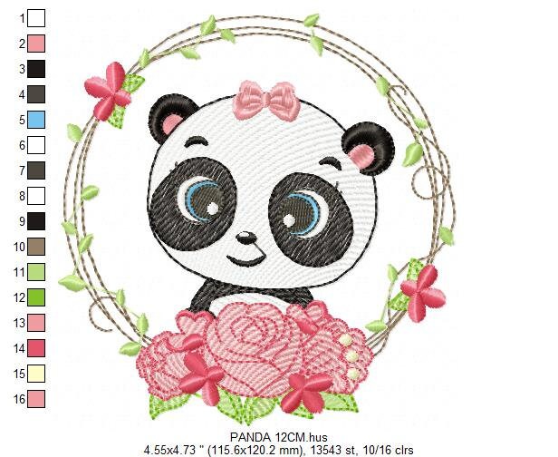 Panda embroidery design - Animal embroidery designs machine embroidery pattern - Baby boy embroidery file - Panda with roses download pes Marcia Embroidery