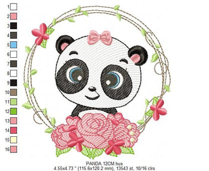 Panda embroidery design - Animal embroidery designs machine embroidery pattern - Baby boy embroidery file - Panda with roses download pes Marcia Embroidery