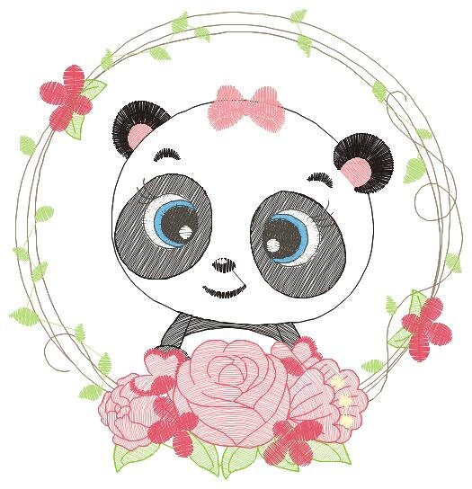 Panda embroidery design - Animal embroidery designs machine embroidery pattern - Baby boy embroidery file - Panda with roses download pes Marcia Embroidery
