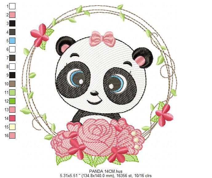 Panda embroidery design - Animal embroidery designs machine embroidery pattern - Baby boy embroidery file - Panda with roses download pes Marcia Embroidery