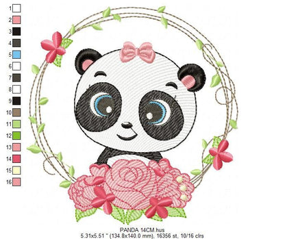 Panda embroidery design - Animal embroidery designs machine embroidery pattern - Baby boy embroidery file - Panda with roses download pes Marcia Embroidery