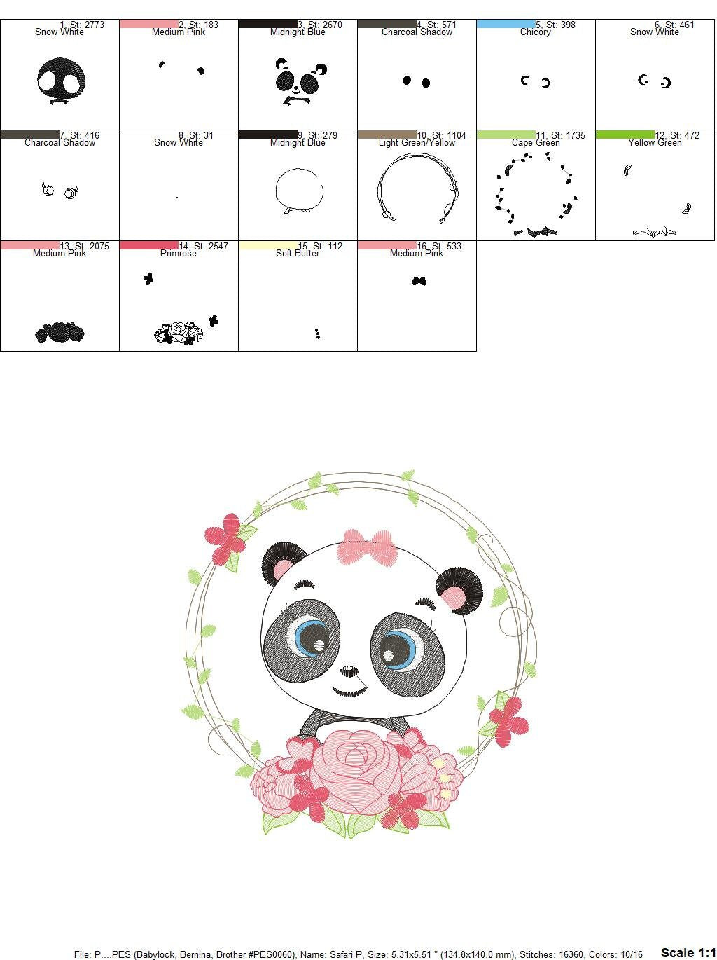 Panda embroidery design - Animal embroidery designs machine embroidery pattern - Baby boy embroidery file - Panda with roses download pes Marcia Embroidery