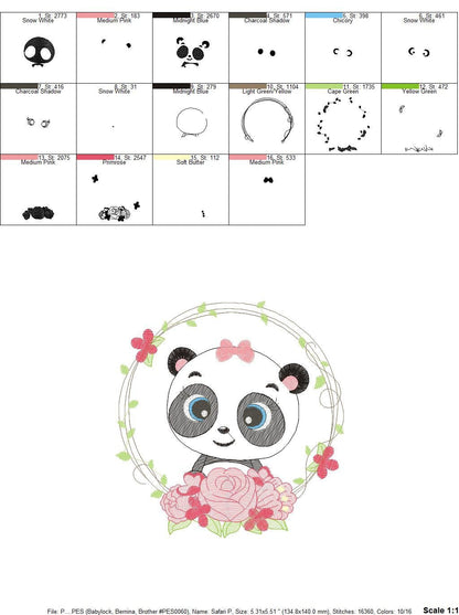 Panda embroidery design - Animal embroidery designs machine embroidery pattern - Baby boy embroidery file - Panda with roses download pes Marcia Embroidery
