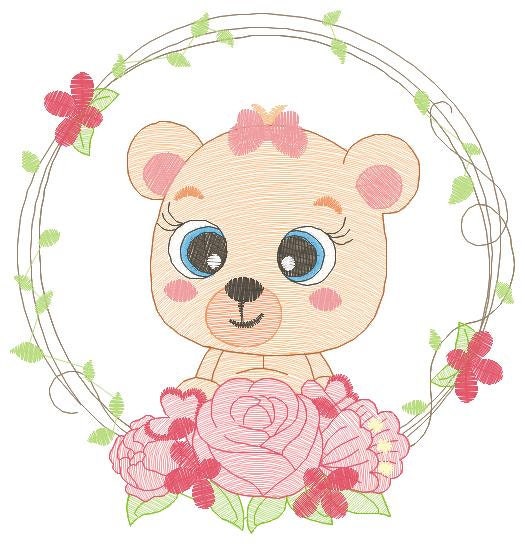 Teddy Bear embroidery designs - Baby girl embroidery design machine embroidery pattern - Bear with flowers embroidery file - digital file Marcia Embroidery