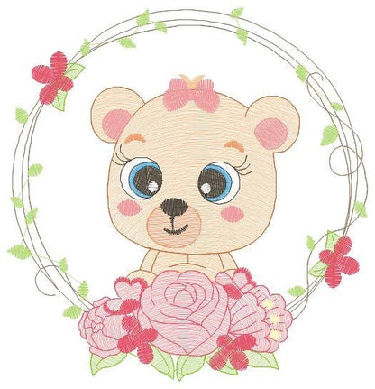 Teddy Bear embroidery designs - Baby girl embroidery design machine embroidery pattern - Bear with flowers embroidery file - digital file Marcia Embroidery