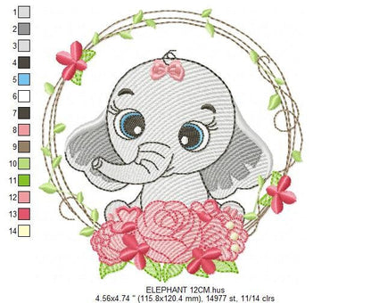 Elephant embroidery designs - Animal embroidery design machine embroidery pattern - Baby girl embroidery file - Elephant with flowers design