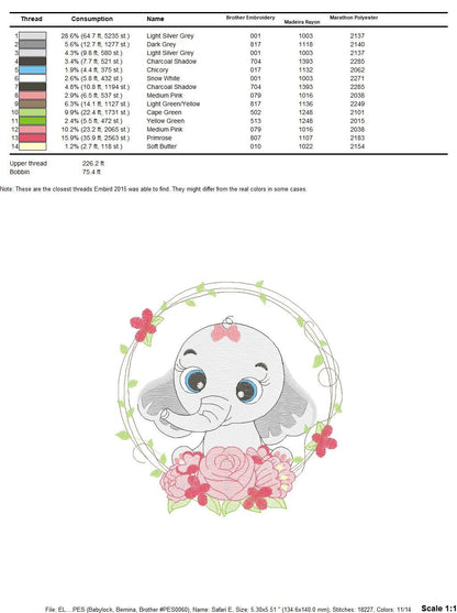 Elephant embroidery designs - Animal embroidery design machine embroidery pattern - Baby girl embroidery file - Elephant with flowers design