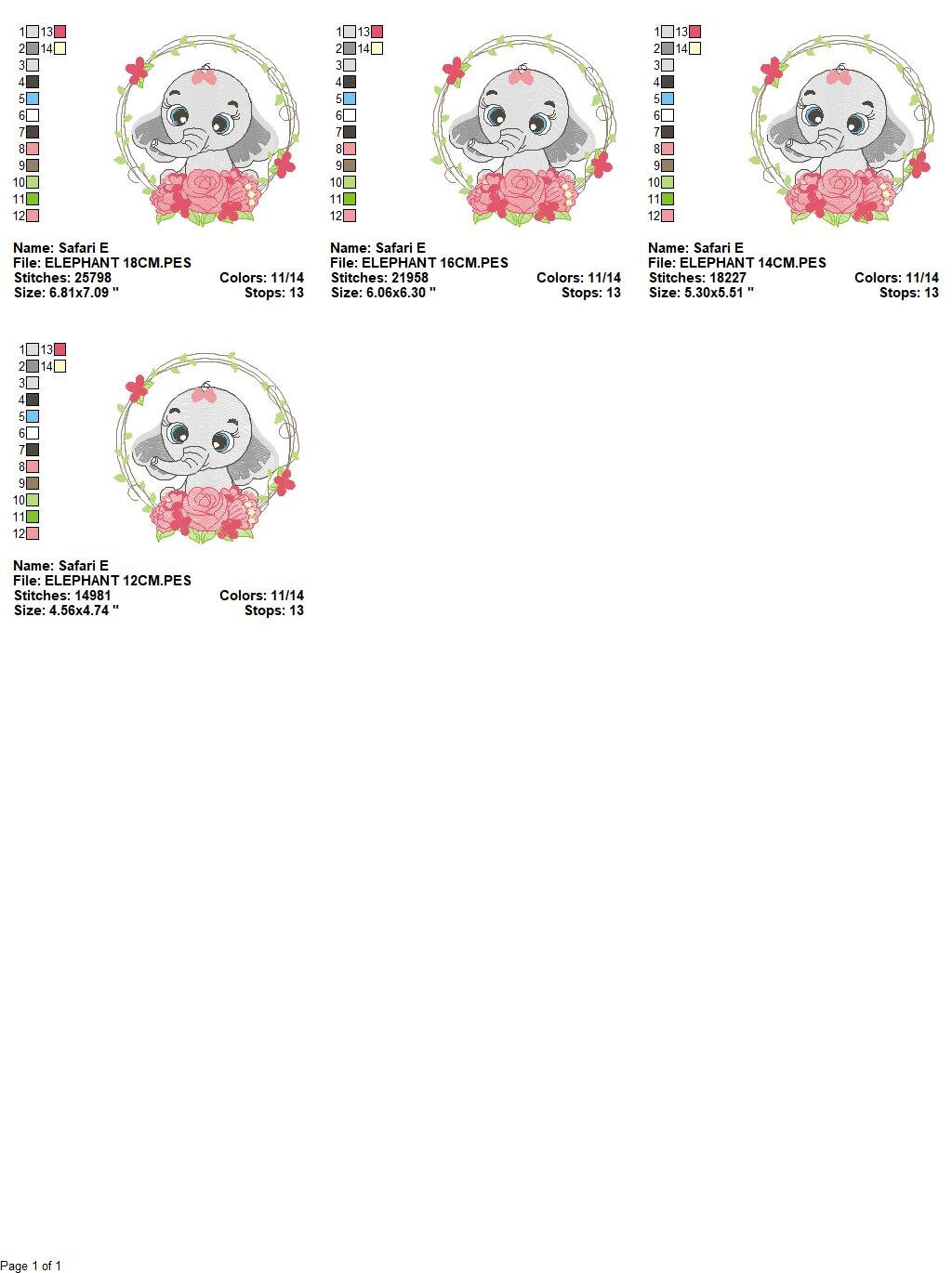 Elephant embroidery designs - Animal embroidery design machine embroidery pattern - Baby girl embroidery file - Elephant with flowers design