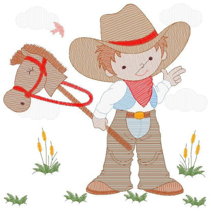 Cowboy embroidery design - Baby boy embroidery designs machine embroidery pattern - Kid embroidery file Cowboy with Horse instant download