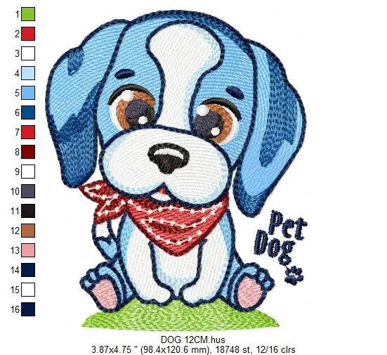Dogs embroidery designs - Dog with bandana machine embroidery pattern - Pet Puppy Beagle file - Instant digital download pes jef hus vp3 xxx Marcia Embroidery
