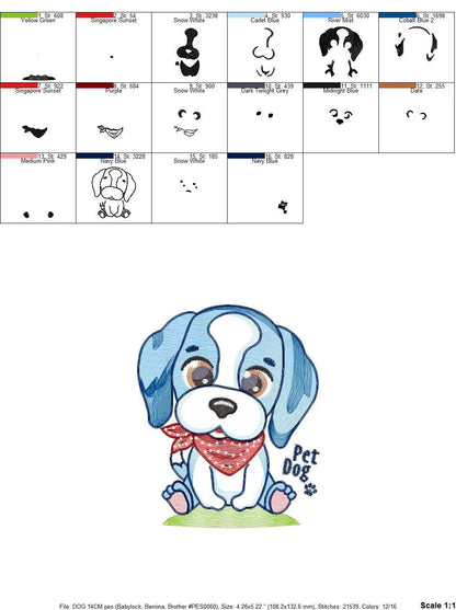 Dogs embroidery designs - Dog with bandana machine embroidery pattern - Pet Puppy Beagle file - Instant digital download pes jef hus vp3 xxx Marcia Embroidery