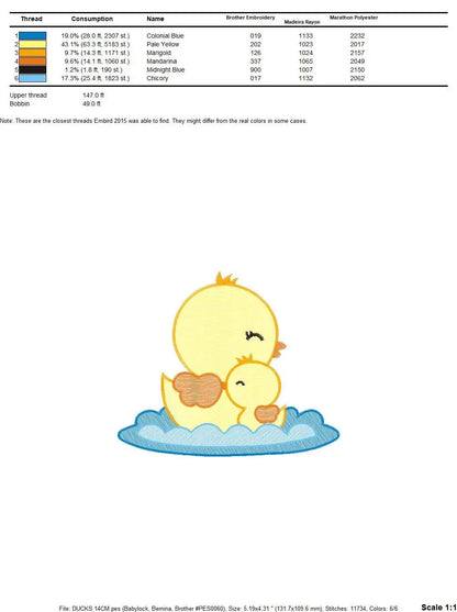 Duck embroidery design - Baby boy duck with mama machine embroidery pattern - Swimming duck file - Instant digital download pes jef dst hus Marcia Embroidery