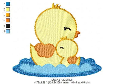 Duck embroidery design - Baby boy duck with mama machine embroidery pattern - Swimming duck file - Instant digital download pes jef dst hus Marcia Embroidery