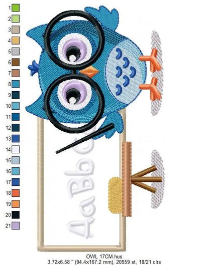 Teacher embroidery design - Owl with glasses embroidery design machine embroidery pattern - School embroidery file school teacher download Marcia Embroidery