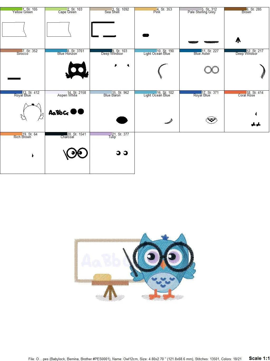 Teacher embroidery design - Owl with glasses embroidery design machine embroidery pattern - School embroidery file school teacher download Marcia Embroidery