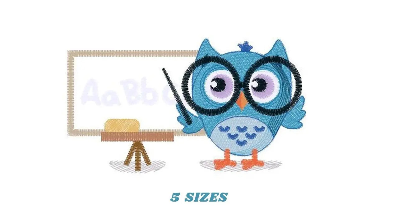Teacher embroidery design - Owl with glasses embroidery design machine embroidery pattern - School embroidery file school teacher download Marcia Embroidery