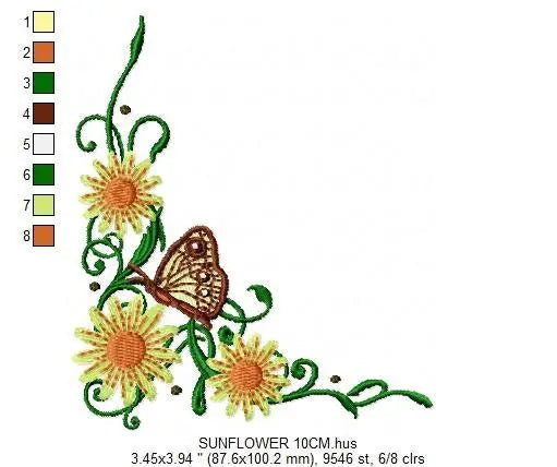 Flowers embroidery designs - Sunflower corner embroidery design machine embroidery pattern - Towel embroidery file flower applique floral Marcia Embroidery