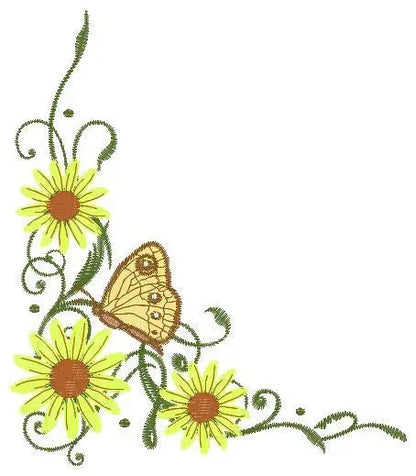 Flowers embroidery designs - Sunflower corner embroidery design machine embroidery pattern - Towel embroidery file flower applique floral Marcia Embroidery