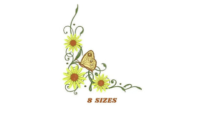 Flowers embroidery designs - Sunflower corner embroidery design machine embroidery pattern - Towel embroidery file flower applique floral Marcia Embroidery