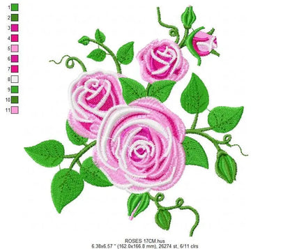 Roses embroidery designs - Flower embroidery design machine embroidery pattern - Rose embroidery file - Flowers for towels embroidery pes Marcia Embroidery