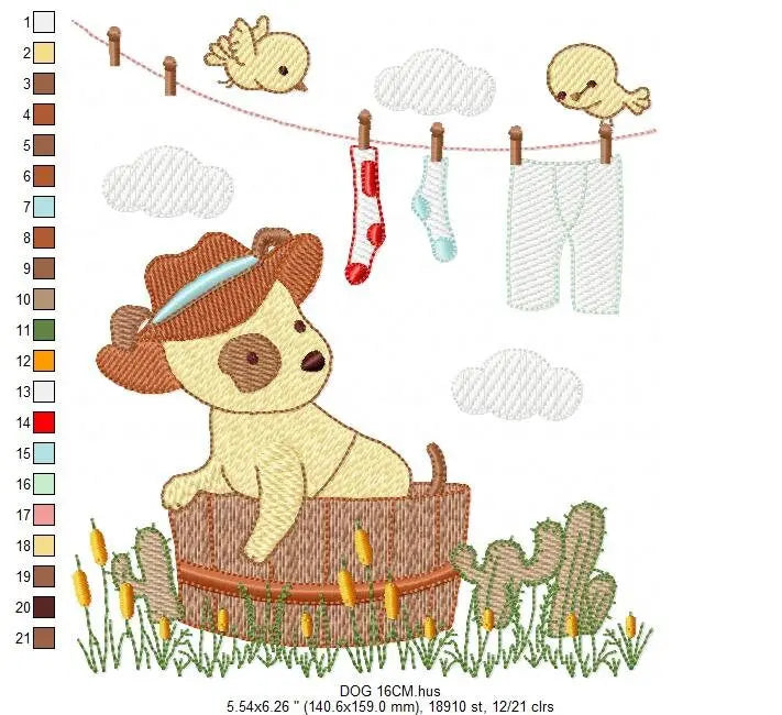 Cowboy Dog embroidery designs - Ranch Dogs machine embroidery pattern - Puppy Baby Boy and girl file -  Instant digital download pes jef dst Marcia Embroidery