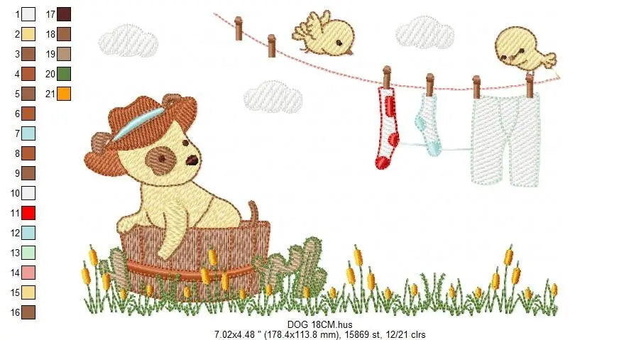Cowboy Dog embroidery designs - Ranch Dogs machine embroidery pattern - Puppy Baby Boy and girl file -  Instant digital download pes jef dst Marcia Embroidery