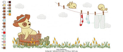 Cowboy Dog embroidery designs - Ranch Dogs machine embroidery pattern - Puppy Baby Boy and girl file -  Instant digital download pes jef dst Marcia Embroidery