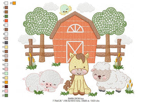 Barn animals embroidery design - Farm fence embroidery designs machine embroidery pattern - Horse pig sheep embroidery file - Boy embroidery