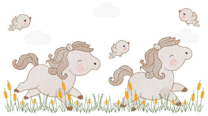 Running Horses embroidery design - Cowboy ranch farm animal machine embroidery pattern - Baby Boy Pony file - Instant download pes jef dst