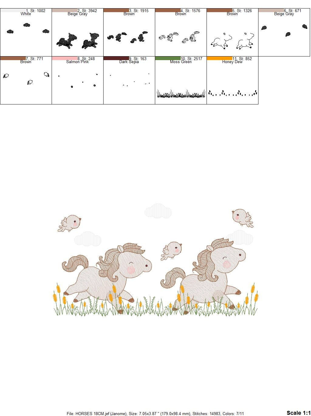 Running Horses embroidery design - Cowboy ranch farm animal machine embroidery pattern - Baby Boy Pony file - Instant download pes jef dst