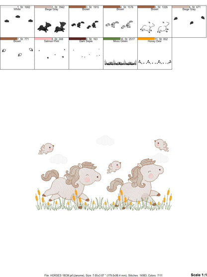 Running Horses embroidery design - Cowboy ranch farm animal machine embroidery pattern - Baby Boy Pony file - Instant download pes jef dst